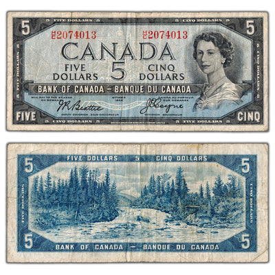 $5 1954 Bank of Canada Note Devil Face H/C Prefix BC-31b - F/VF