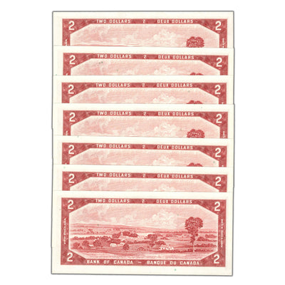 SOLD $2 1954 Bank of Canada Notes L/G Changeover Prefix BC-38c - 7 Consecutive