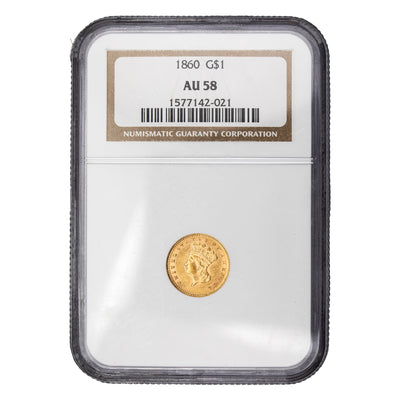 SOLD United States 1860 G$1 Gold Indian Princess Dollar Coin - NGC AU-58