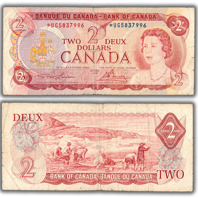 SOLD $2 1974 Bank of Canada Note Lawson-Bouey *UG Replacement Prefix BC-47aA