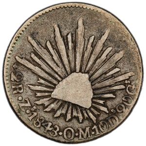 SOLD Mexico 1843 Zacatecas Zs OM 2 Reales Silver Coin
