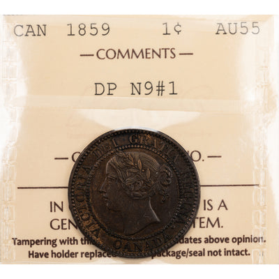 Canada 1859 DP N9 #1 1 Large Cent Coin - ICCS AU-55