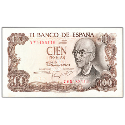 Spain 1970 100 Pesetas Note P #152 - AU+