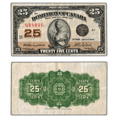 25 Cents 1923 Dominion of Canada Note Shinplaster DC-24d - VF
