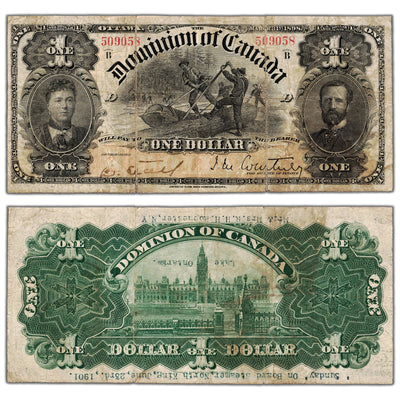 SOLD $1 1898 Dominion of Canada Note Courtney Series B DC-13a - Historical Stamp on Back