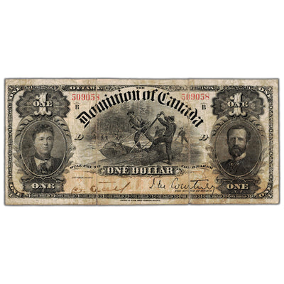 SOLD $1 1898 Dominion of Canada Note Courtney Series B DC-13a - Historical Stamp on Back