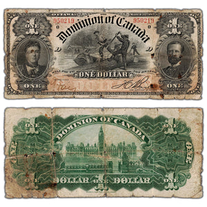 SOLD $1 1898 Dominion of Canada Note Boville Series O DC-13c - Holes/Rust