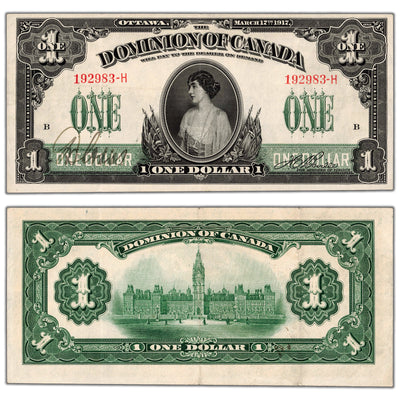 $1 1917 Dominion of Canada Note Boville No Seal Series H DC-23a - EF