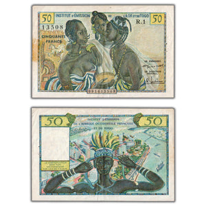 SOLD French West Africa N.D (1956) 50 Francs Note P #45 - Staple Hole/Tape Residue