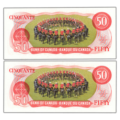 SOLD $50 1975 Bank of Canada Notes EHK Prefix BC-51b - 2 Consecutive Choice UNC