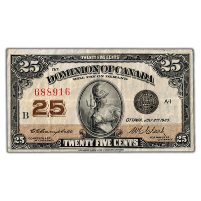 25 Cents 1923 Dominion of Canada Note Shinplaster DC-24d - VF