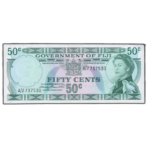 SOLD Fiji ND (1971) 50 Cents Note P #64a - Damaged Corner