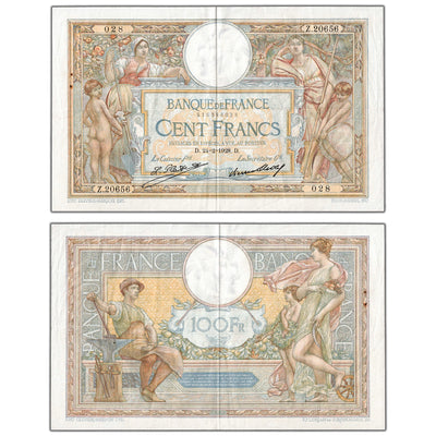 France 1928 100 Francs Note P #78b - Staple Hole