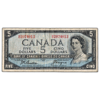 $5 1954 Bank of Canada Note Devil Face H/C Prefix BC-31b - F/VF
