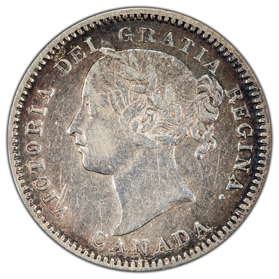 Canada 1881-H Obverse 2 10 Cents Dime Silver Coin - Very Fine (lt. cleaned)