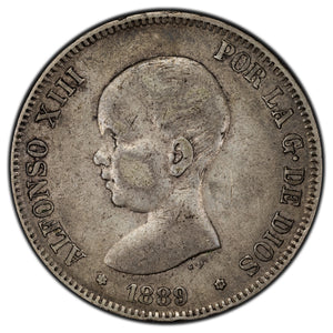 SOLD Spain 1889 5 Pesetas Silver Coin KM #689