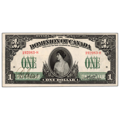 $1 1917 Dominion of Canada Note Boville No Seal Series H DC-23a - EF