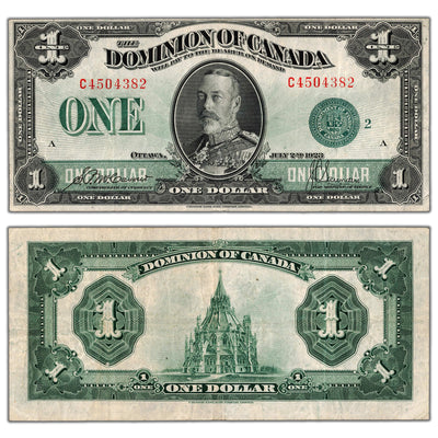 SOLD $1 1923 Dominion of Canada Note Green Seal Series C DC-25j - VF