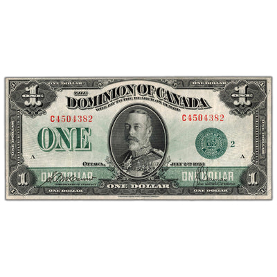 SOLD $1 1923 Dominion of Canada Note Green Seal Series C DC-25j - VF