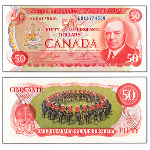 SOLD $50 1975 Bank of Canada Note Crow-Bouey EHK Prefix BC-51b - Choice Uncirculated