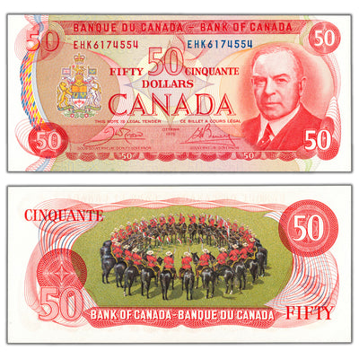 SOLD $50 1975 Bank of Canada Note Crow-Bouey EHK Prefix BC-51b - Choice Uncirculated