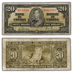 SOLD $20 1937 Bank of Canada Note Gordon-Towers B/E Prefix BC-25b - Circulated