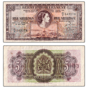 SOLD Bermuda 1952 5 Five Shillings Note P #18a - VF