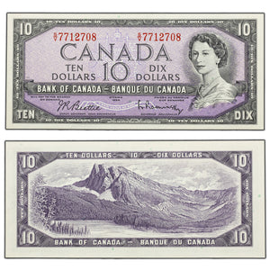 SOLD $10 1954 Bank of Canada Note Beattie-Rasminsky S/V Prefix BC-40b - UNC