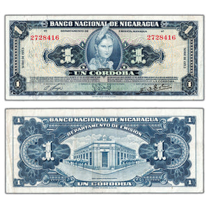 SOLD Nicaragua 1953 1 One Cordoba Note P #99a - VF+