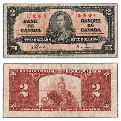 $2 1937 Bank of Canada Note Gordon-Towers T/B Prefix BC-22b - Circulated