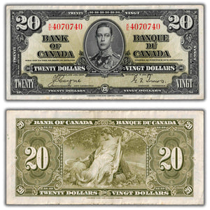 SOLD $20 1937 Bank of Canada Note Coyne-Towers K/E Prefix BC-25c - VF