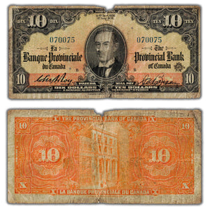 SOLD $10 1936 Banque Provinciale du Canada Chartered Note CH #615-18-06 - Damage