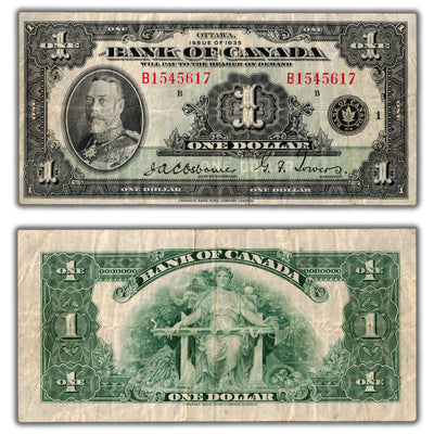 $1 1935 Bank of Canada Note English Text Series B BC-1 - Fine+