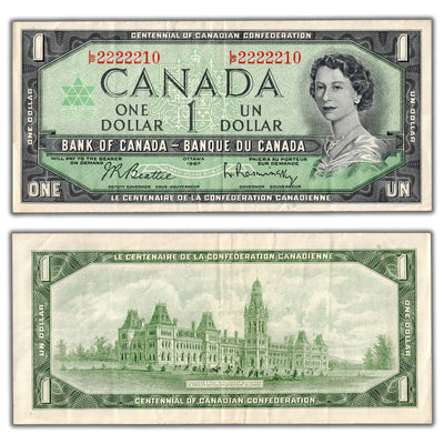 $1 1967 Bank of Canada Note L/Prefix BC-45b-i - Neat Serial 2222210