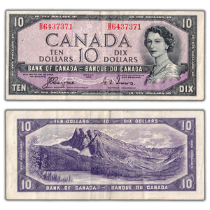 SOLD $10 1954 Bank of Canada Note Devil Face D/D Prefix BC-32a - VF