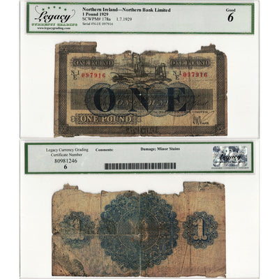 Northern Ireland 1929 1 Pound Note P #178a - Legacy G-6