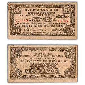 SOLD Phillipines Bohol 1942 50 Centavos Note P #S134e