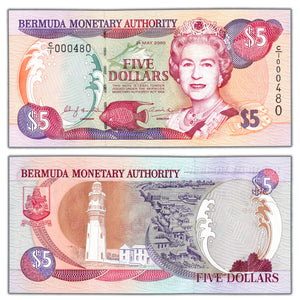 SOLD Bermuda 2000 $5 Five Dollars Note P #51a - Lower Serial #480 - Uncirculated