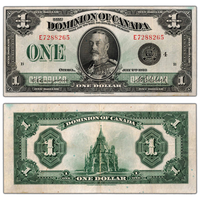 $1 1923 Dominion of Canada Note Black Seal Series E DC-25o - VF/EF