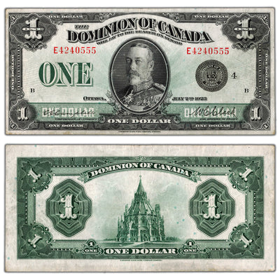 SOLD $1 1923 Dominion of Canada Note Black Seal Series E DC-25o - VF/EF