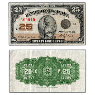 25 Cents 1923 Dominion of Canada Note Shinplaster DC-24d - VF