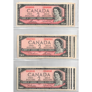 SOLD Lot of 12 $2 1954 Bank of Canada Notes - VF+/EF+ Mix Grades