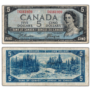 SOLD $5 1954 Bank of Canada Note Devil Face F/C Prefix BC-31b - Fine
