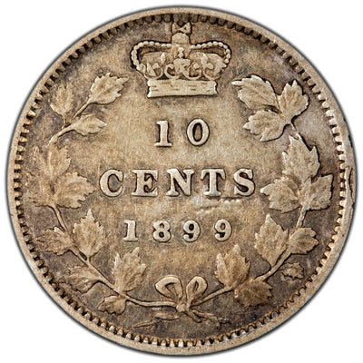 Canada 1899 Large 99 10 Cents Dime Silver Coin - Fine