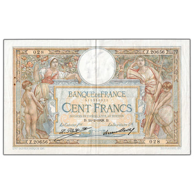 France 1928 100 Francs Note P #78b - Staple Hole