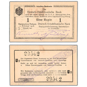SOLD German East Africa 1916 1 One Rupie Note - AU