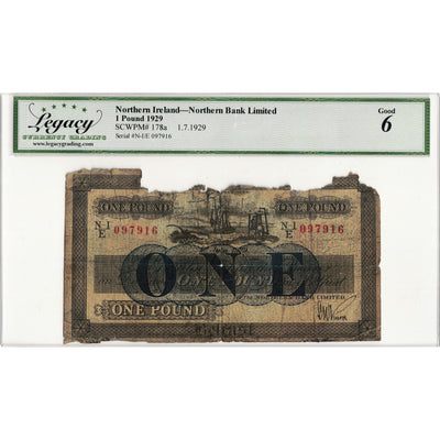 Northern Ireland 1929 1 Pound Note P #178a - Legacy G-6