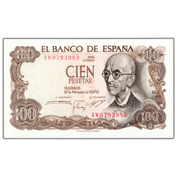 Spain 1970 100 Pesetas Note P #152 - Choice Uncirculated