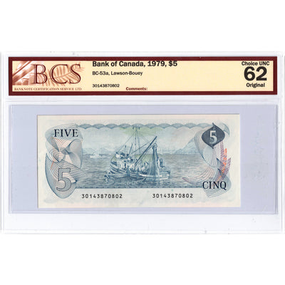 SOLD $5 1979 Bank of Canada Note Lawson-Bouey BC-53a - BCS Ch UNC-62