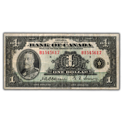 $1 1935 Bank of Canada Note English Text Series B BC-1 - Fine+